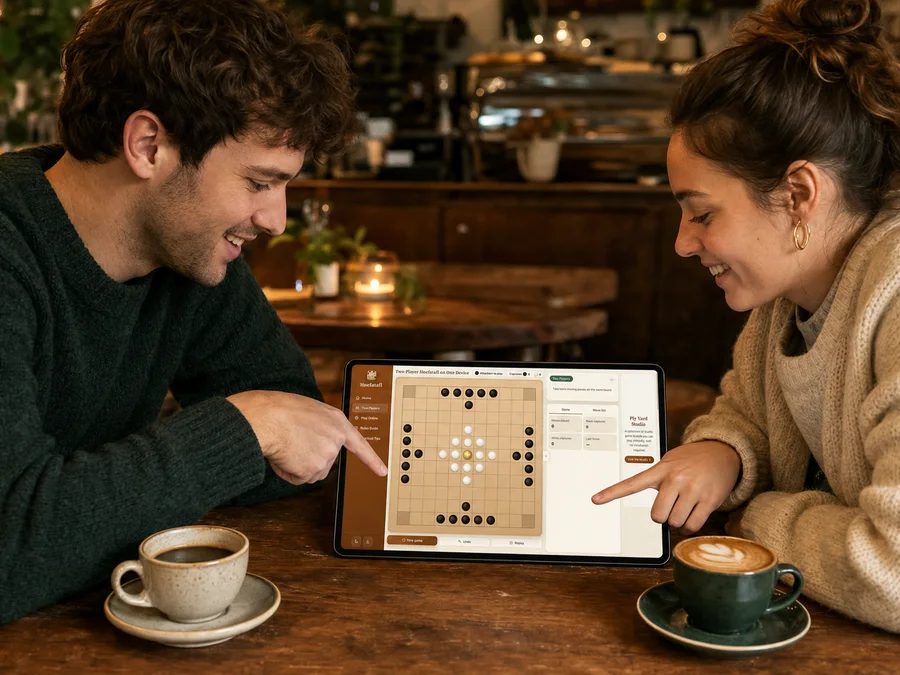 Two players sharing one device for a face-to-face Hnefatafl game