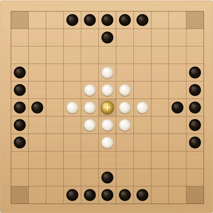 The live Hnefatafl board after White moves from f8 to d8 and captures the black attacker on d7 by sandwiching it against the white defender on d6