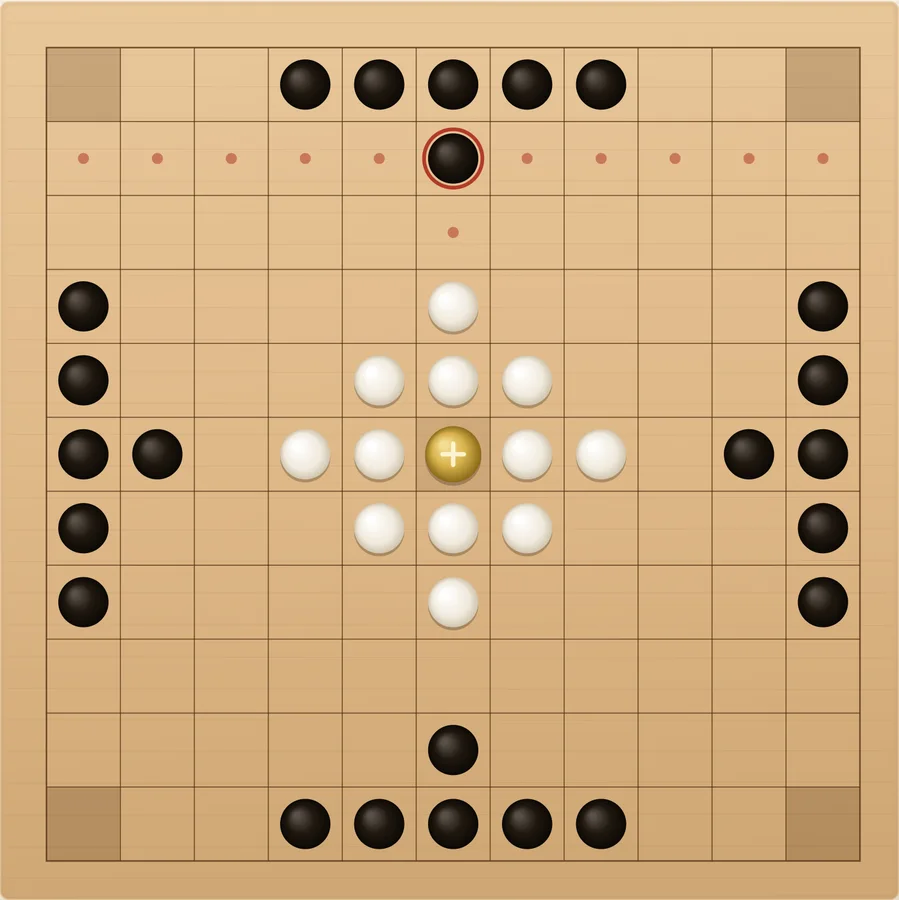 A selected black attacker on f10 with its legal horizontal and vertical destinations highlighted on the live board